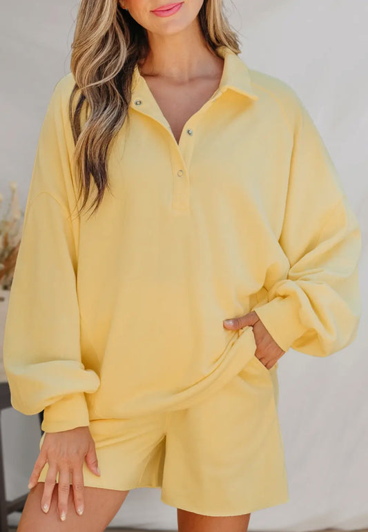 Cozy Loose Collared Pullover + Shorts