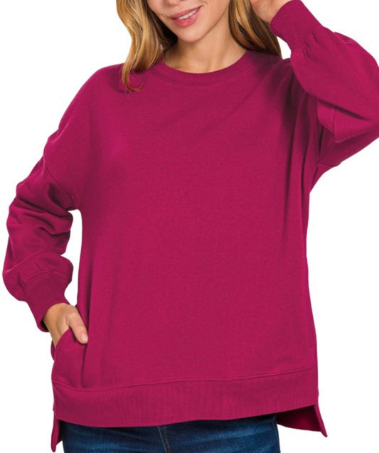 Cabernet Fleece Hi-low Boyfriend Sweatshirts w/ Pockets