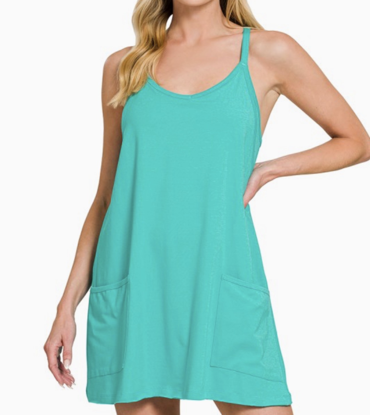 Turquoise Mini Dress with Built-in Romper Liner