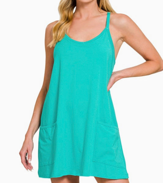 Turquoise Mini Dress with Built-in Romper Liner
