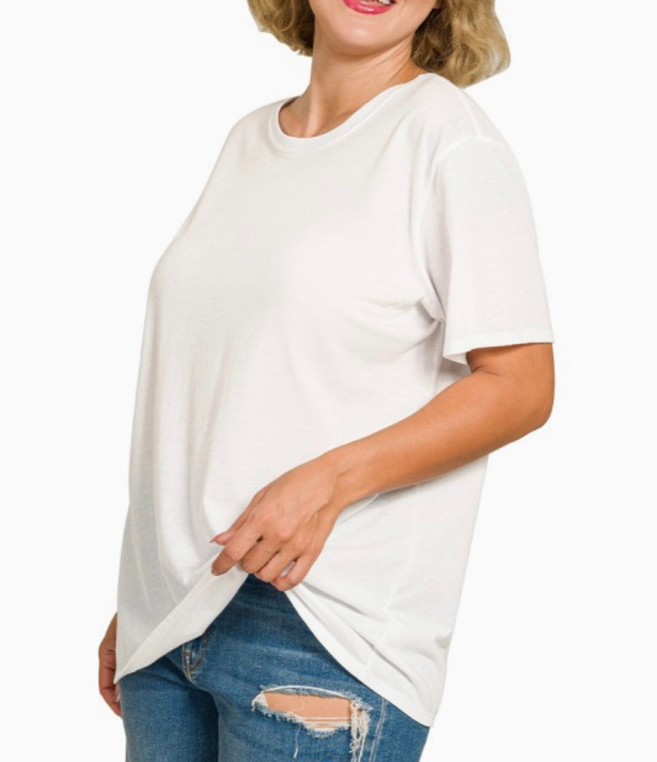 White Plus Cotton Boyfriend Round Neck Tee