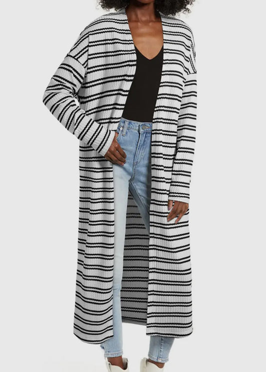 Black + White Stripe Cardigan Duster