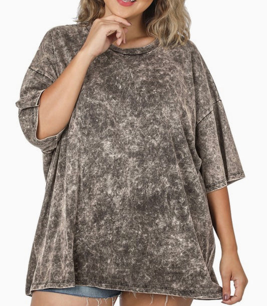 Ash Black Plus Acid Wash Boyfriend Tee