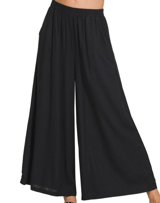 Black Linen Wide Leg Pants