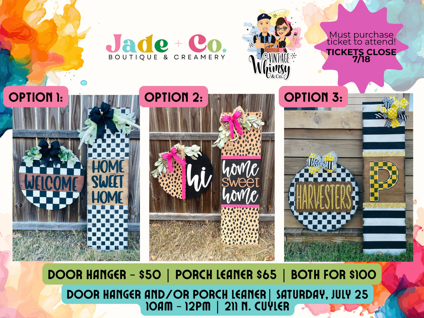 Door Hanger/Porch Leaner Paint Party: TICKET SALES CLOSE 7/18