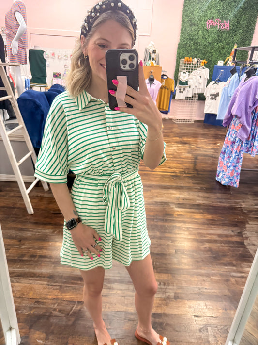 Green and Ivory Textured Romper