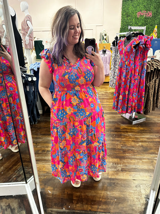 Boho Floral Ruffle Tiered Maxi Dress