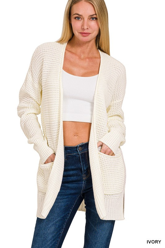 Ivory Waffle Open Cardigan