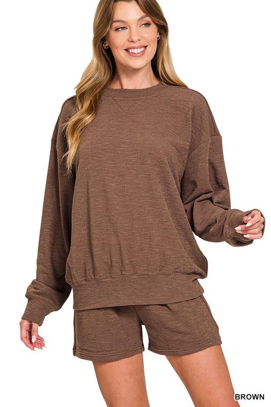 Brown Pullover Short Set