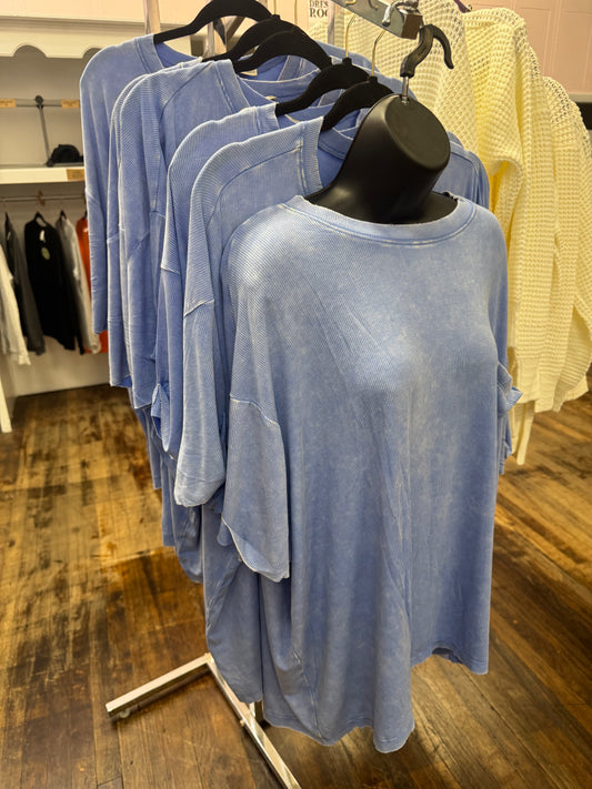 Cornflower ribbed cuffed short sleeve