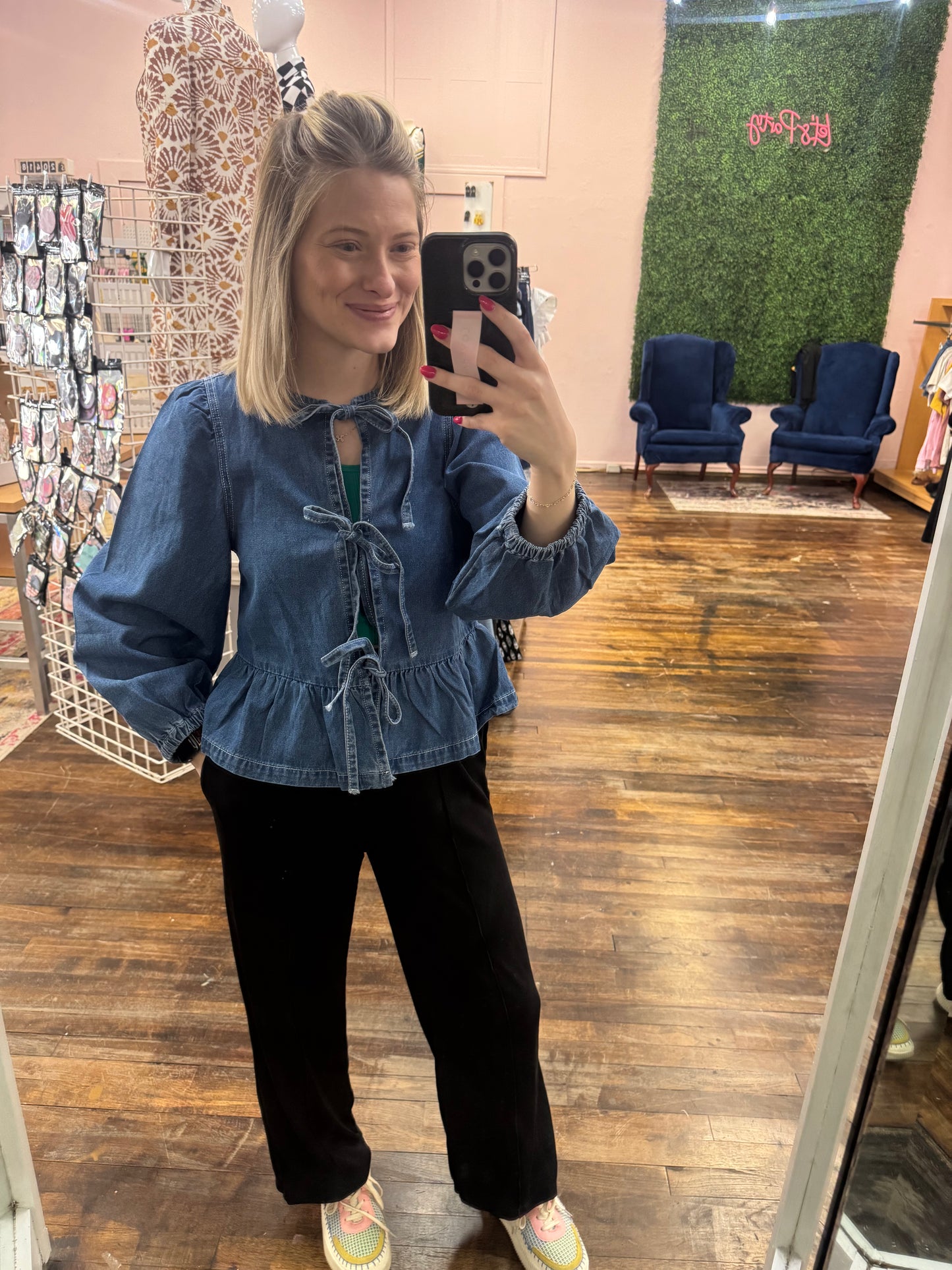 Front Tie Denim Top