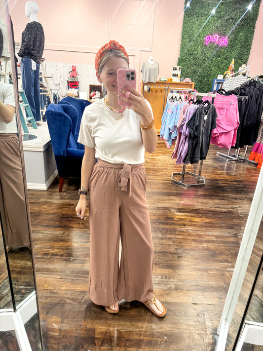 Brown Tie Front Waist Pants