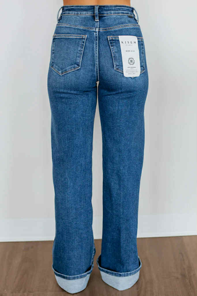 Risen Tummy Control High Rise Cuffed Wide Leg Jeans