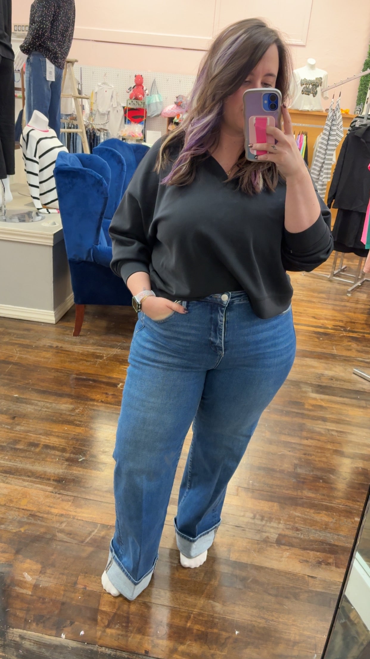 Risen Tummy Control High Rise Cuffed Wide Leg Jeans