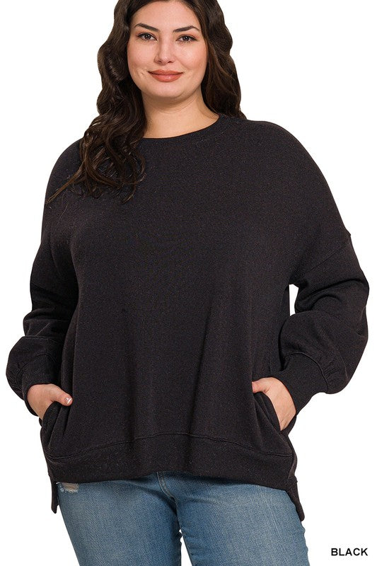 Black Fleece Hi-Low Boyfriend Sweatshirt w Pockets