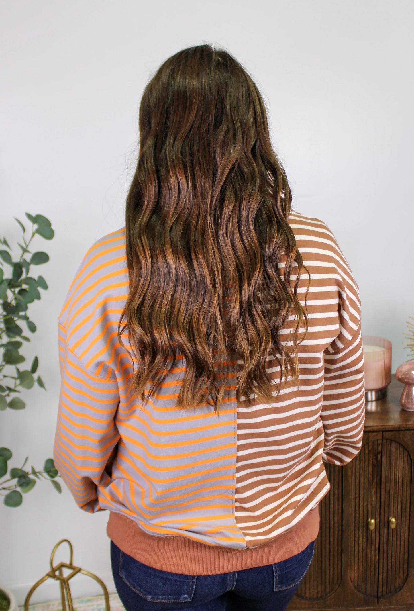 Brown Striped Colorblock Sweatshirt