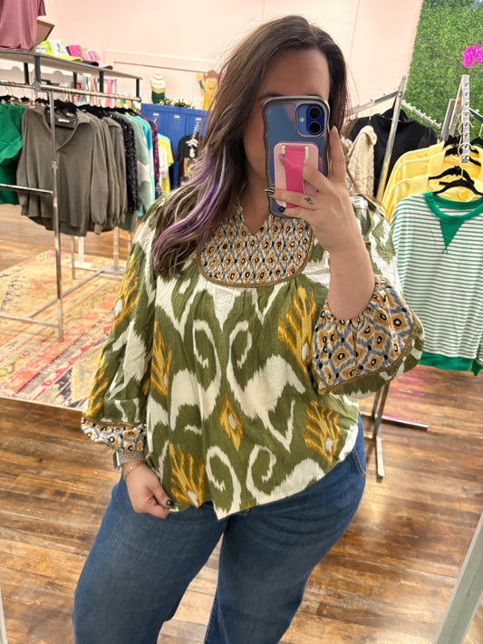 UMGEE Olive + Mustard Blouse