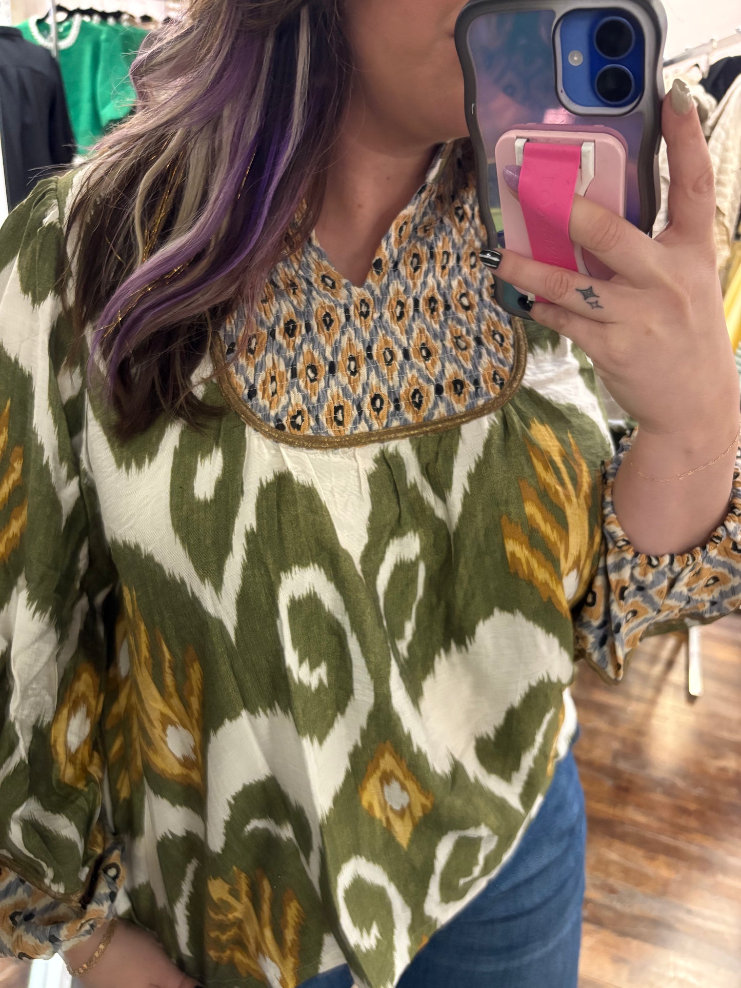 UMGEE Olive + Mustard Blouse