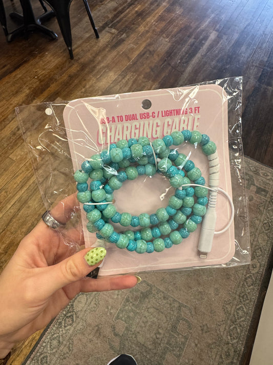 Turquoise beaded Dual USB Charging Cable