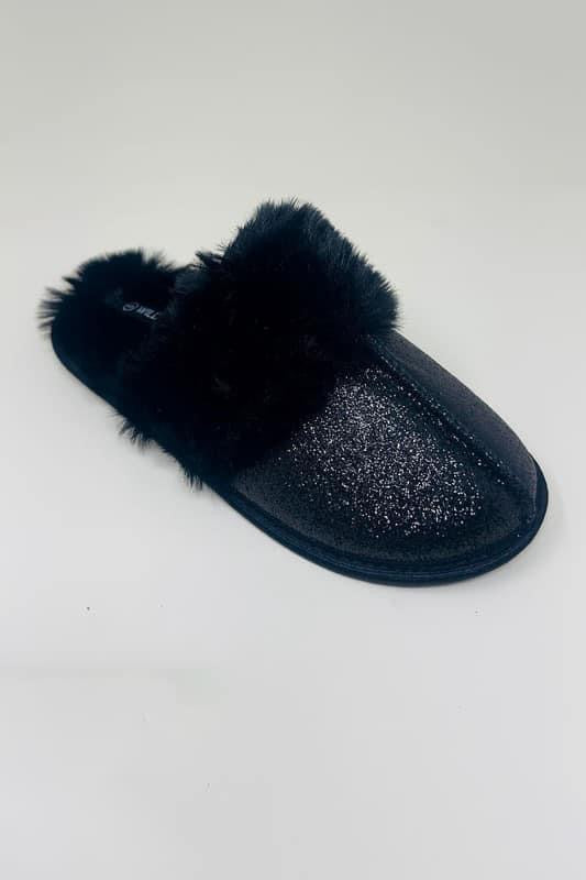 Black Glitter Slippers