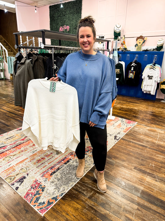 Zenana Ivory Side Slit Oversized Sweater