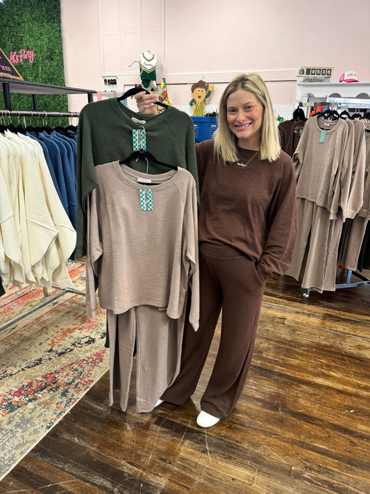Zenana Olive Long Sleeve + Pants Set
