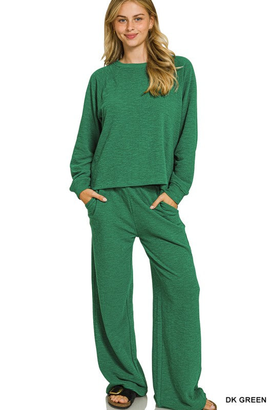 Zenana Dark Green Sleeve + Pants Set