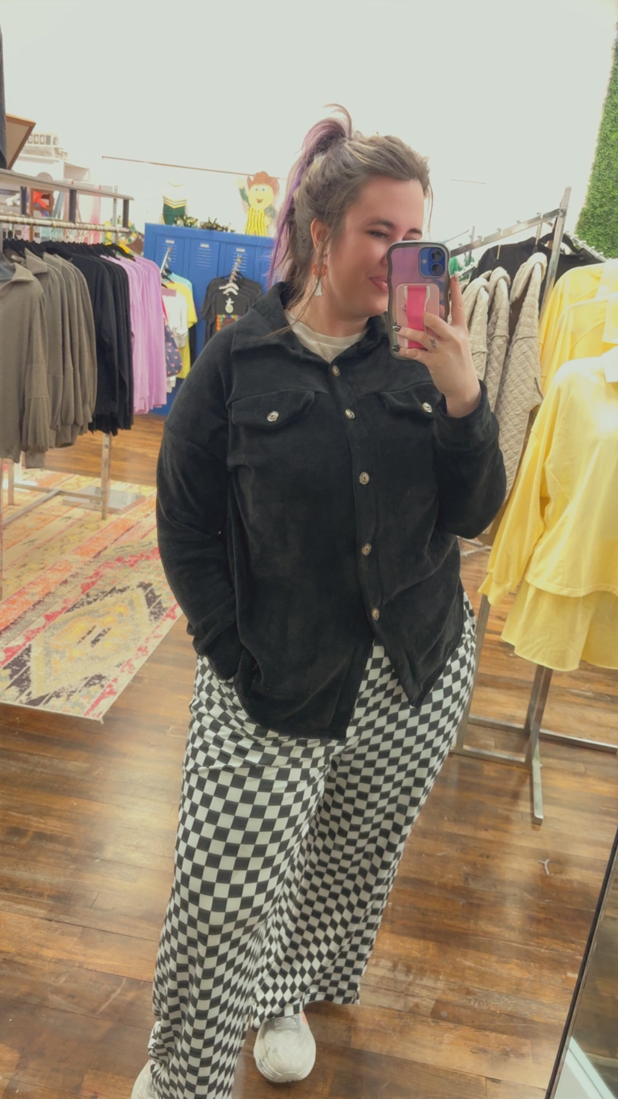 Black Chenille Button Shacket