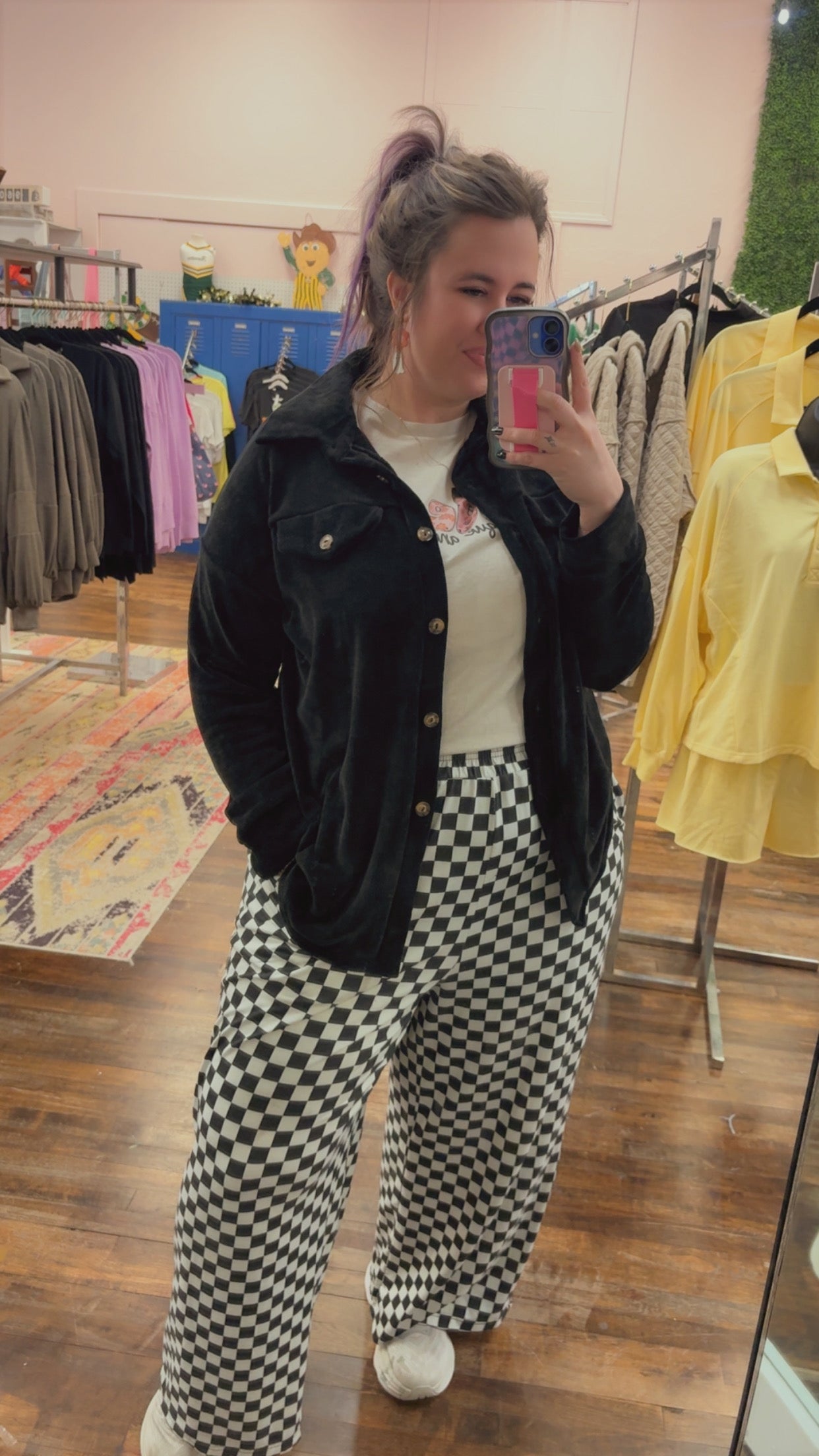 Black Chenille Button Shacket