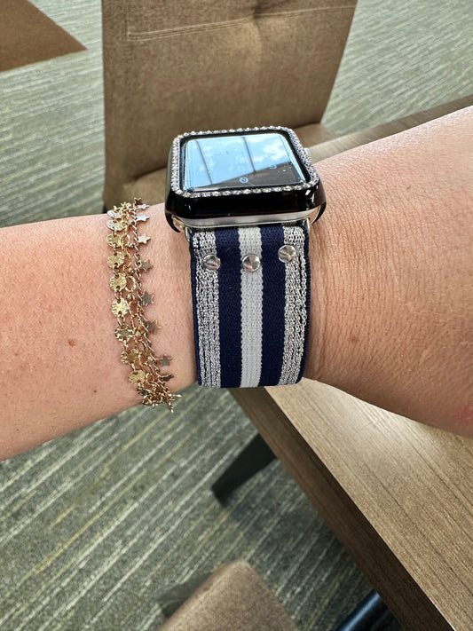 Navy + Silver Stretch Apple Watch Band