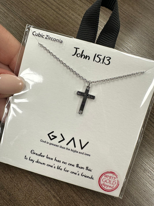 God is Greater Than the Highs and Lows — Silver Cross Necklace