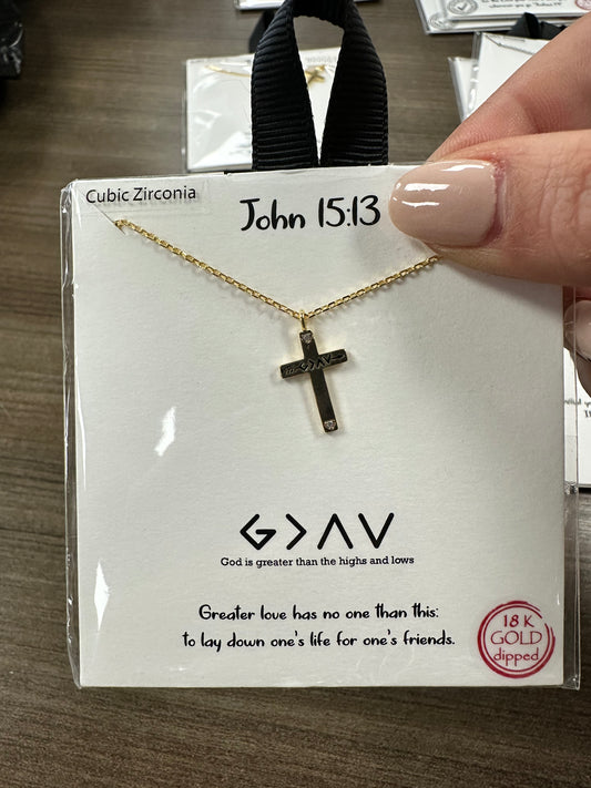 God is Greater Than the Highs and Lows — Gold Cross Necklace