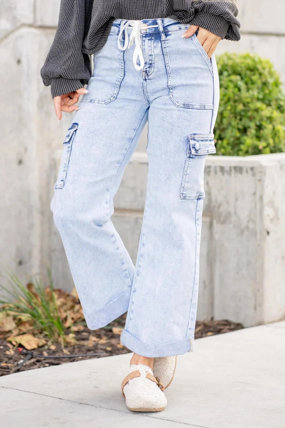 Risen High Rise Wide Leg Cargo Jeans