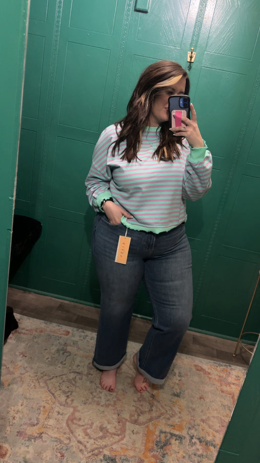 Stripe Reverse Seam Contrast Trim Sweatshirt