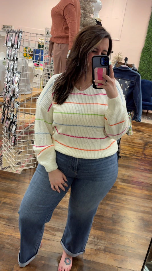 Stripe V-Neck Drop Shoulder Sweater