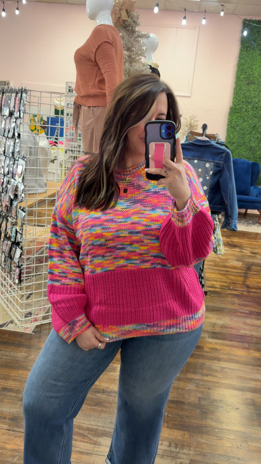 Rainbow Confetti Patchwork Drop Shoulder Sweater