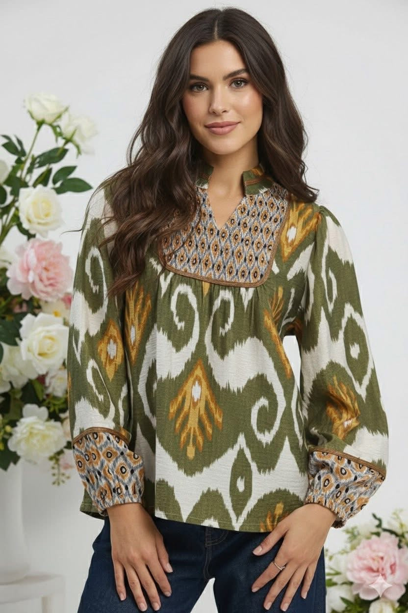 UMGEE Olive + Mustard Blouse