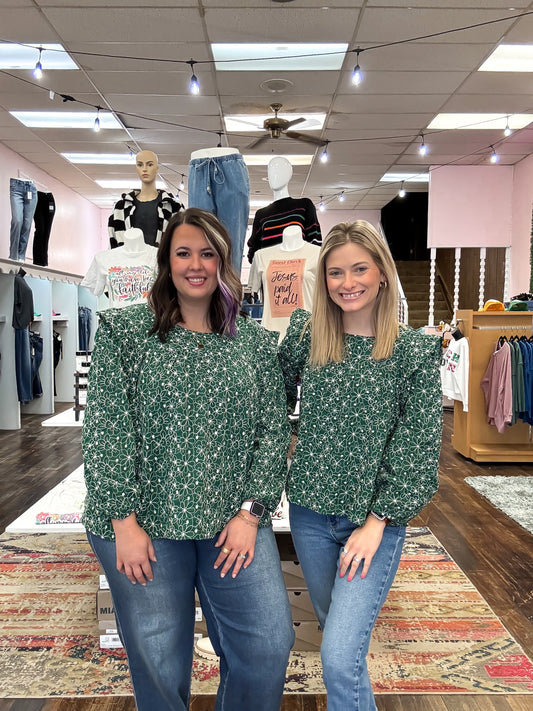 Green Floral Embroidered Blouse