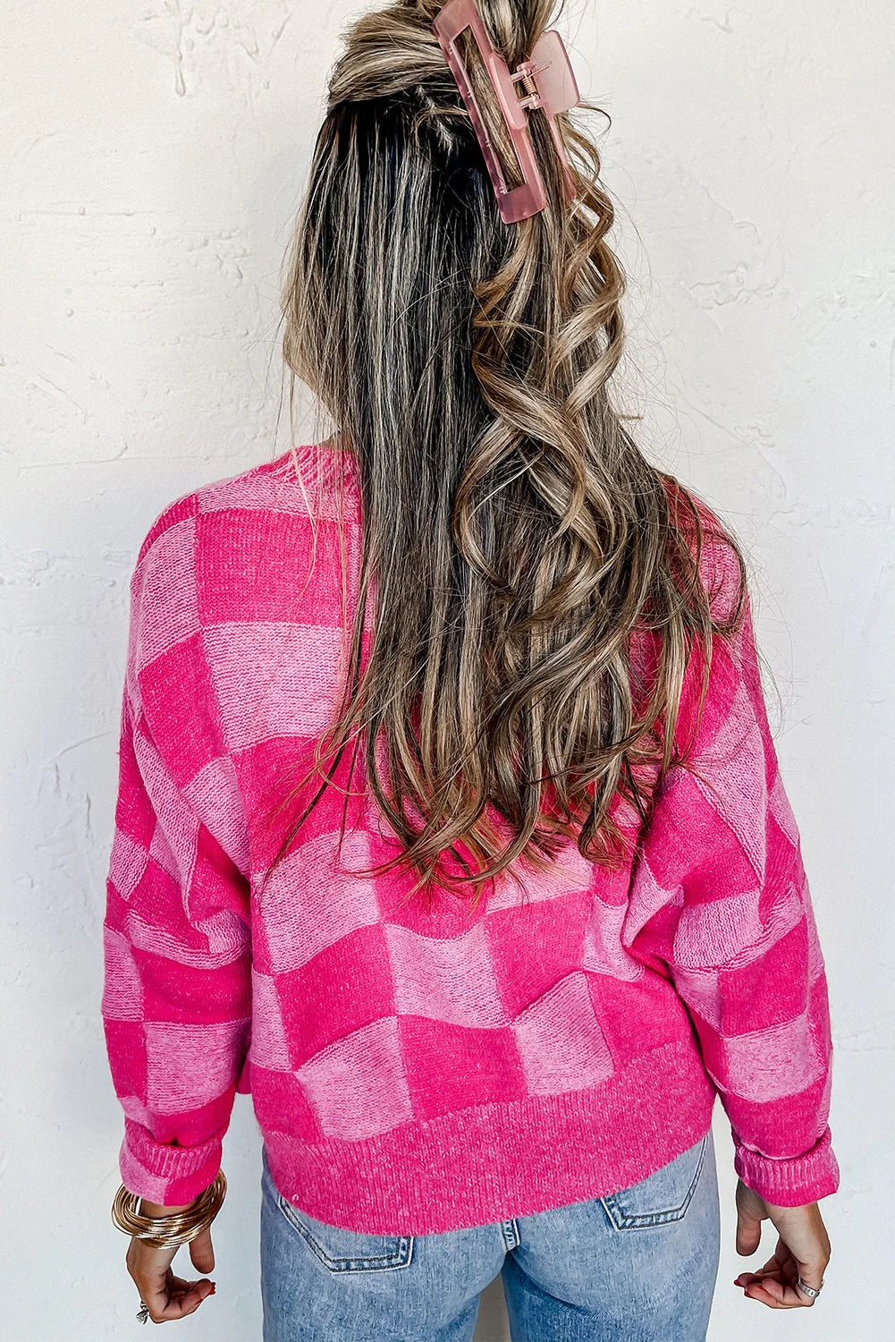 Pink Checkered Cardigan