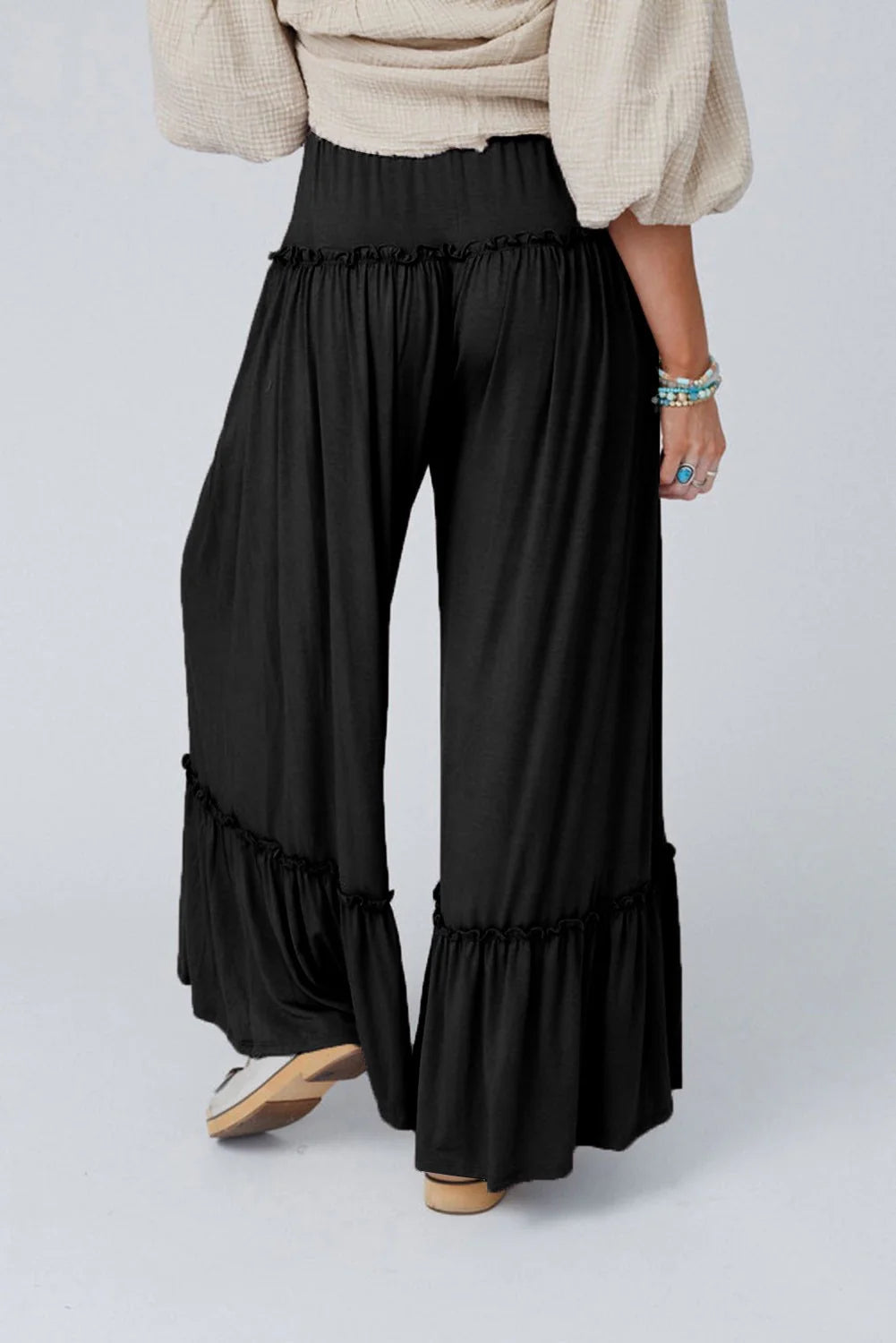 Black Flowy Tiered Pant