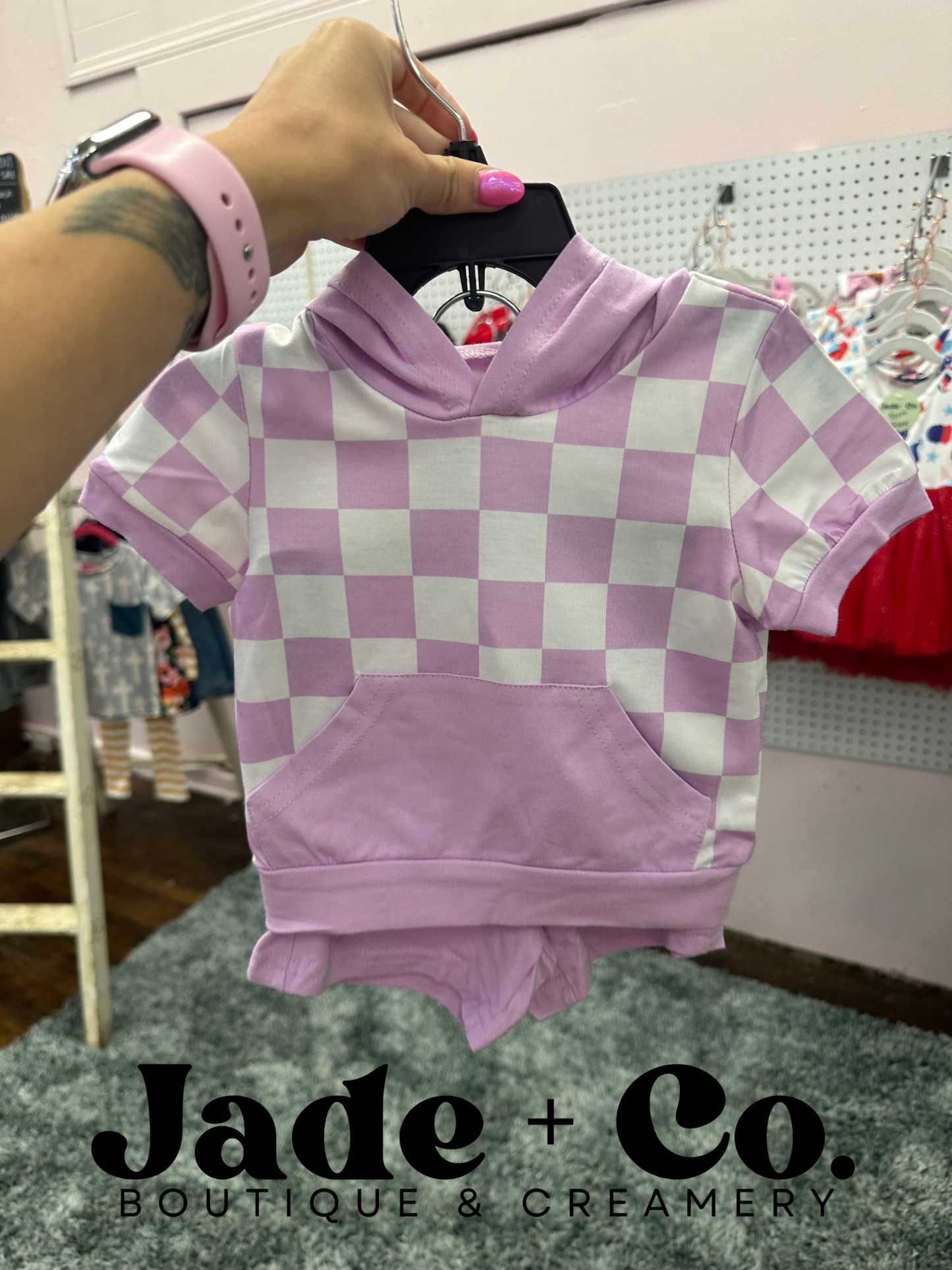 Lilac Hooded Checkered Set