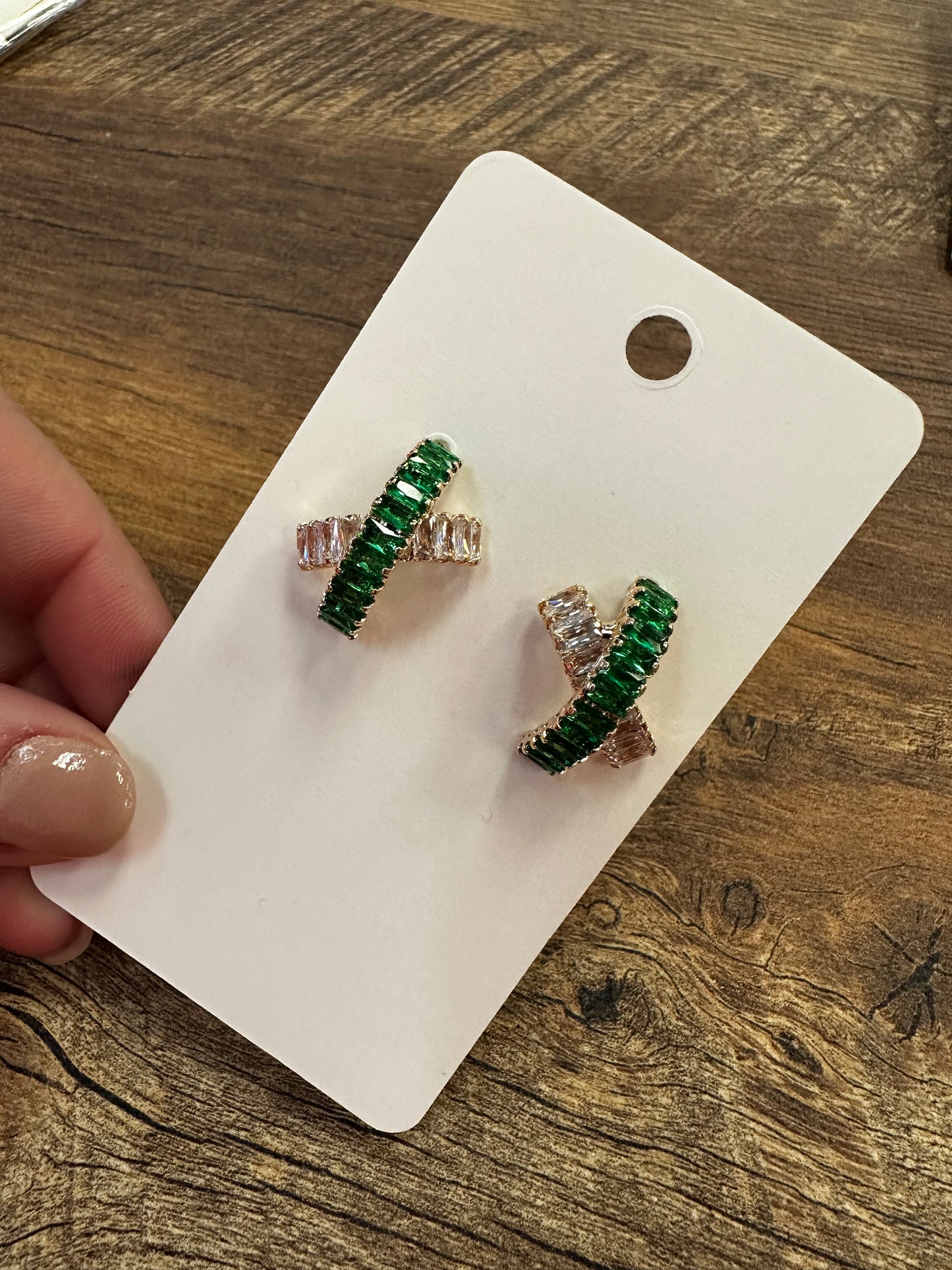 Green and Gold Stone Earrings