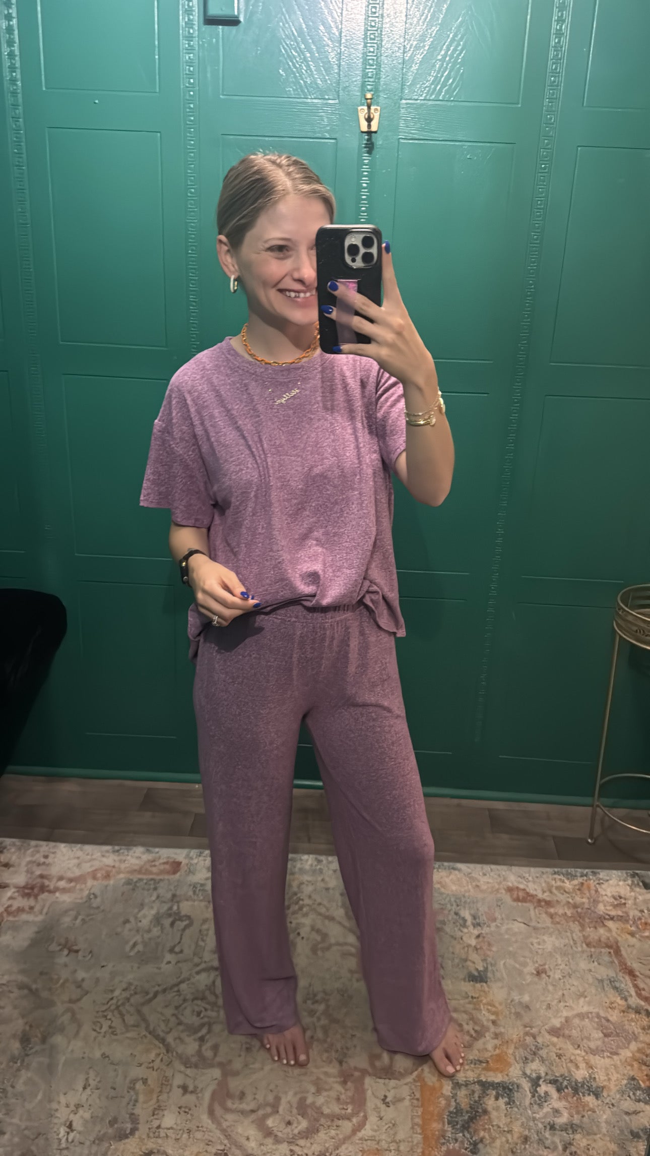 Plum Soft Melange Short Sleeve Tee & Long Pants Set