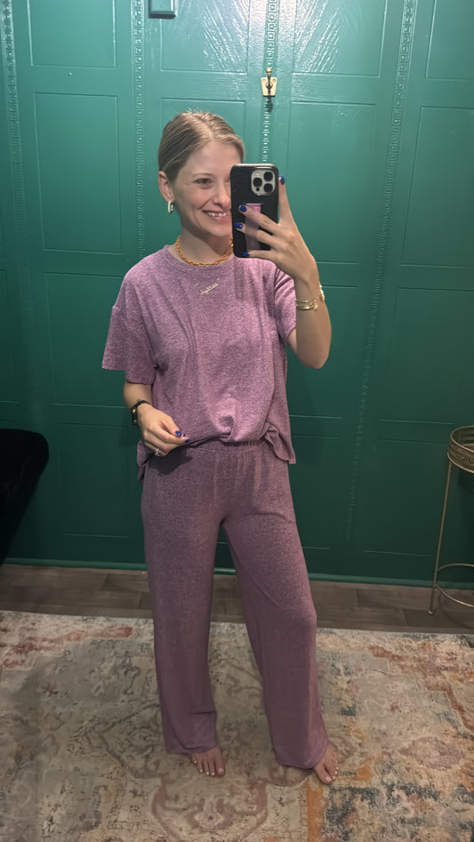 Plum Soft Melange Short Sleeve Tee & Long Pants Set