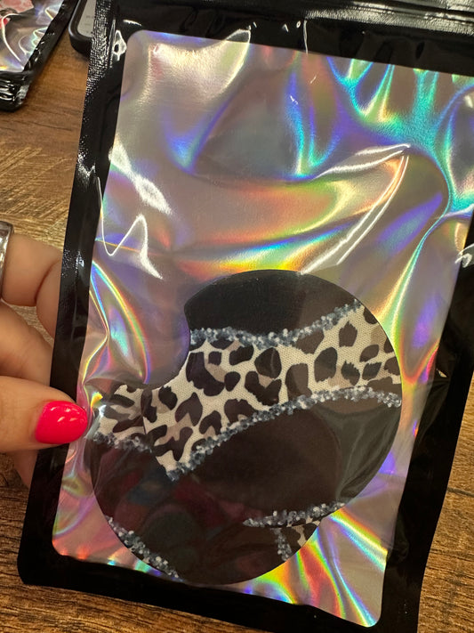 Black Leopard Glitter Car Coasters