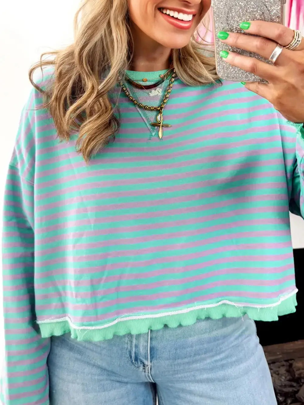 PRE-ORDER ETA DEC 17: Stripe Reverse Seam Contrast Trim Sweatshirt