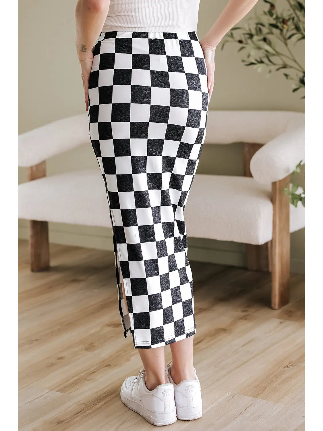 PRE-ORDER ETA DEC 17: Checker Side Slit High Waist Midi Skirt
